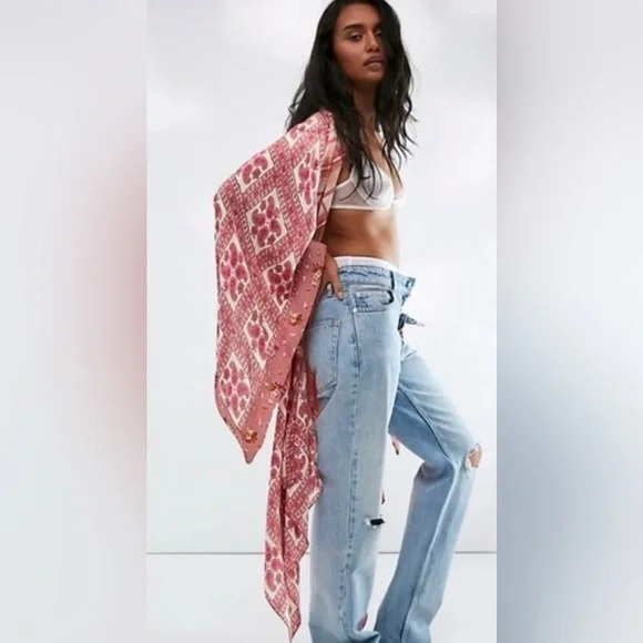 NWT Free People OS American Pie Patchwork Kimono In Ivory Combo New $78 Wrap - Picture 1 of 6